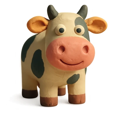 claymation style cow with a friendly face and pink nose sticker