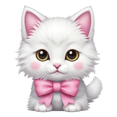 White fluffy kitten with a pink bow sticker