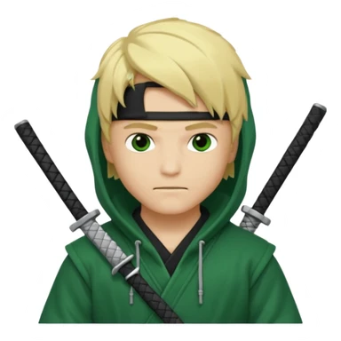 Green ninja Lloyd garmadon blonde hair, kaptur hoody on his head but blonde grzywka visible; the bottom left one is best (the one without miecze + black band + no mask of face) but add miecz sticker