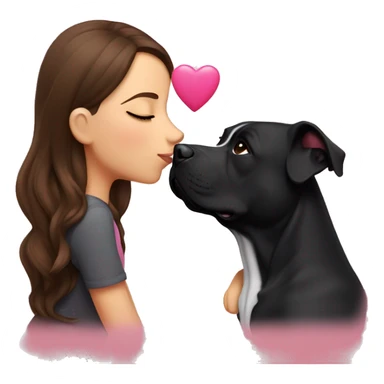 Brunette kissing big black pitbull dog, pink hearts sticker