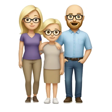 White family of four. Brown haired mom with glasses, shaved head dad with beard. Blonde older boy. Blonde baby girl.  sticker
