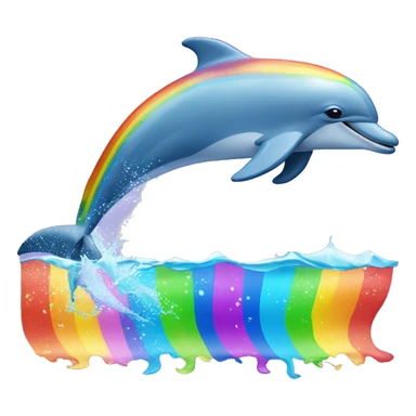 Dolphin jumping over water and behind a rainbow sticker