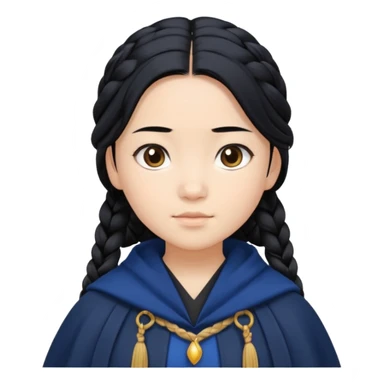braid black hair, white asian girl, dark blue cloak sticker