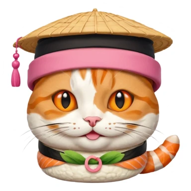 happy cat wearing a hat made out of sushi sticker