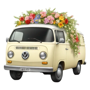Van car vintage with Flowers sticker