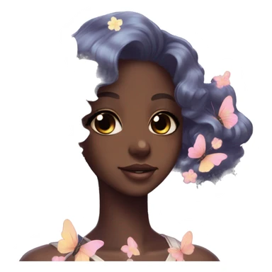 Gorgeous Shiny Pastel Anime-Style dark skin Lady Butterflies flower petals kawaii aesthetic trending style sticker