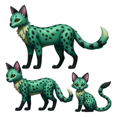 Epic complex detailed dark dusky gloomy deep gothic dark-deep-green, black, realistic Fakémon-Sprigatito-Floragato-Meowscarada-Trico-Sergal-Serval-Vernid-creature (full body) sticker