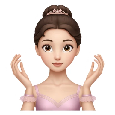 Cinematic Realistic ballerina Portrait, depicted with lifelike skin texture, subtle rosy undertones, and soft natural lighting that enhances the gentle contours of her face. Her intricately detailed sweet brunette hair is elegantly styled, sticker