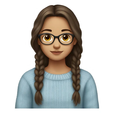 hispanic girl, long brown hair, brown eyes, full body, glasses, young, light blue winter sweater sticker