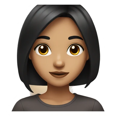 A girl with black hair, brown eyes takes a selfie sticker
