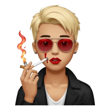 boy high fashion model with lip piercing sunglasses blood smoking cigarette sticker