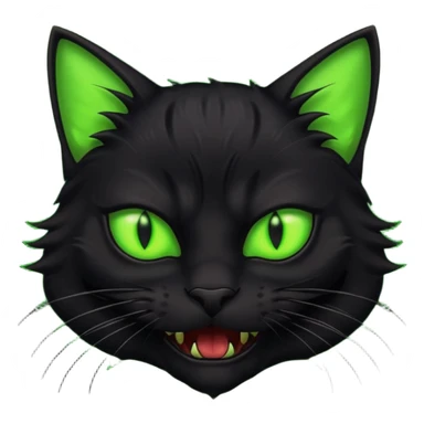 scary black cat with fur raised, glowing eyes, and fangs sticker