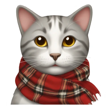 cat wearing a red plaid scarf sticker