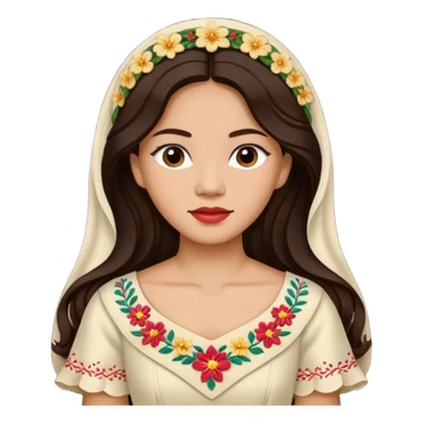 Filipino woman with long dark wavy hair parted in the middle wearing a traditional filipiniana sticker