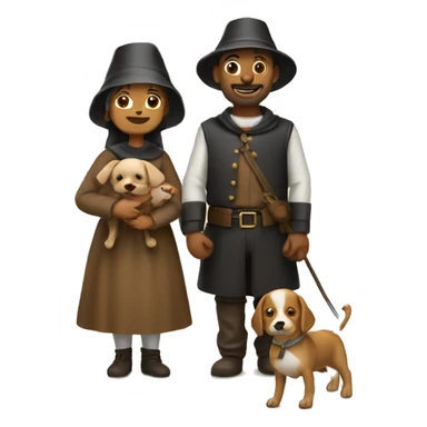 Pilgrim couple with 2 dogs  sticker
