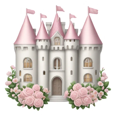 white elegant castle that is very feminie and pretty and elegant and it had baby pink accents when i say accents i mean like props like for example like baby pink flower sticker