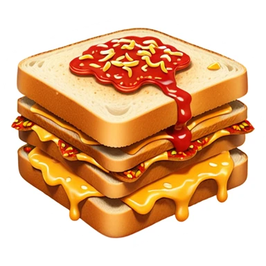 extra spicy sucuk sandwich object icon, crispy toasted bread, lots of spicy sucuk slices, dripping melted cheese, hot chili sauce, red pepper flakes, spicy steam effect, 3D cartoon, mobile game icon style, clean background, no text, no watermark
 sticker