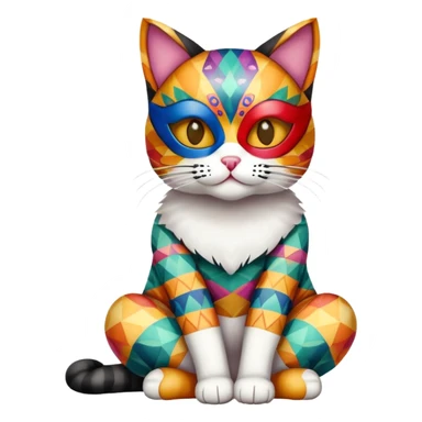 cat full body sitting with colorful patterned mask sticker