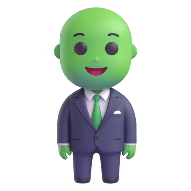 green manager emoji, wearing a suit, friendly, leadership appearance, modern style sticker