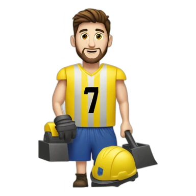 Leonel messi sobre una excavadora color amarilla sticker