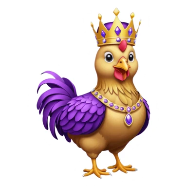 chicken King, standing, with crown, royal purple cloth, necklace, sticker