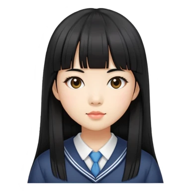 Asian schoolgirl with straight black hair, long length, and blunt bangs sticker