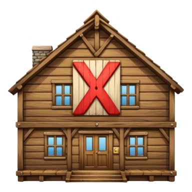 an inn with a big X on it sticker