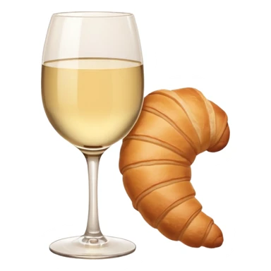 French cuisine humanless avatar in clean emoji-style illustration. Croissant and wine glass, soft beige tones, simple shapes, flat design, refined and cozy. sticker