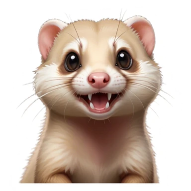Cinematic Comical Ferret Portrait Emoji, Head tilted dramatically with an exaggeratedly shocked expression, featuring a slender, wiggly body and a distinct ferret head with a pointed snout and small ears, with wide, hilariously expressive eyes full of humorous disbelief, Simplified yet hilariously expressive features, highly detailed, glowing with a slightly sassy natural glow, high shine, dramatic yet playful, stylized with an air of quirky charm, soft glowing outline, capturing the essence of a meme-worthy ferret that looks ready to scamper into viral fame! sticker