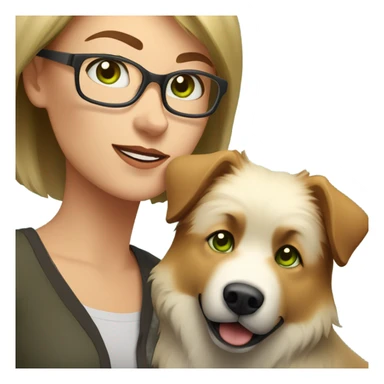 Brown light hair woman aux Green eyes with glasses Green eyes and White eurasier dog  sticker