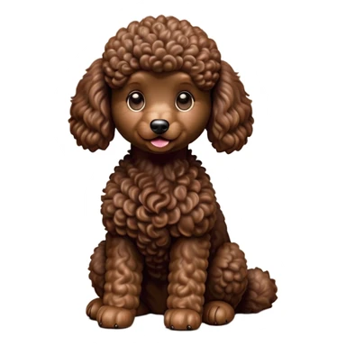 cinematic-[poodle]-realistic-full-body-sitting-emoji,-tail-resting-loosely-beside-its-paws,-head-tilted-dramatically, -curly-[chocolate]-fur,-simplified-yet-realistic-focused-features,-highly-detailed,-glowing-with-an-almost-sarcastic-glow sticker
