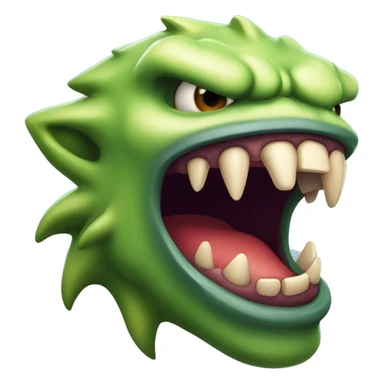the mouth of a monster, in profile to the right side, an aggressive growl, saliva sticker