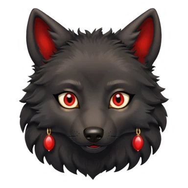cute black wolf, red eyes with gold hoops in ears sticker