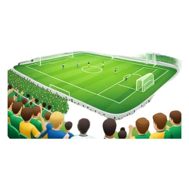 An icon showing a large, beautiful indoor stadium with soccer players on the field, actively playing. Fans cheer from the stands, creating a vibrant and energetic atmosphere. Bright lights shine down on the action, symbolizing the excitement of live sporting events. Transparent background. sticker