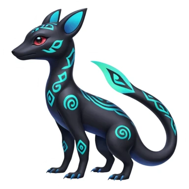 Colorful Neon Exotic Salandit-Aurorus-Umbreon-Fakémon-hybrid-creature (full body) with iridescent tribal markings sticker