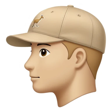 Beige Kangol flat cap seen from the side profile, classic baseball cap silhouette, with visible kangaroo logo on the side, iOS emoji style, light tan color sticker