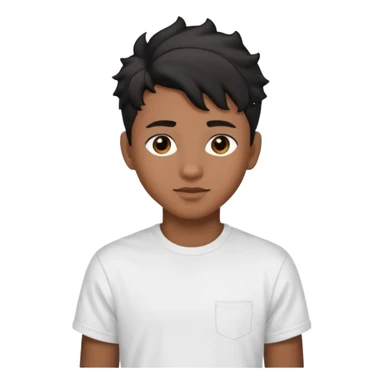 face emoji, 16-year-old, brown skin, wavy black hair with a taper fade, good-looking, white t-shirt sticker