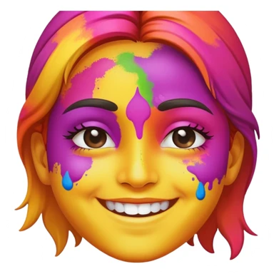 smiling emoji with bright holi colors on face sticker