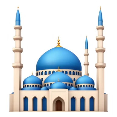 Cinematic Realistic Mohammad Al-Amin Mosque Landmark Emoji, showcasing its striking blue dome, towering minarets, and detailed Arabic calligraphy. sticker