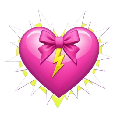 neon heart with a pink bow with heart pattern on the bow, with lightning sticker