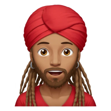 Brownskin man with long brown dreadlocks 
red t-shirt 
white turban 
expression is in love 
his eyes mouth open  sticker