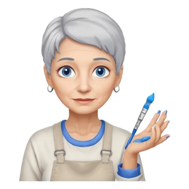 FEMME 65 ET PLUS CHEVEUX GRIS, YEUX BLEU ARTISTE PEINTRE  sticker