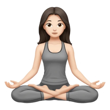 a brunette girl doing yoga, she is wearing a grey fit and she has dark long and loose hair.  sticker