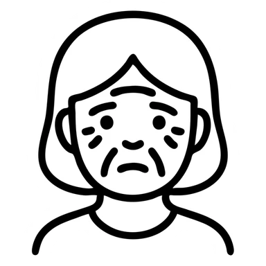 simple icon style woman emoji with facial sagging, lines suggesting loose skin on face sticker