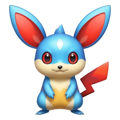 Blue and Red colorful iridescent Emolga-Victini-Pichu-Dedenne-fusion sticker