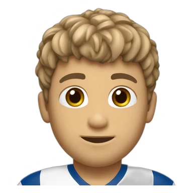 Niño con pelo castaño corto con flequillo y equipación de fútbol del recreativo de huelva sticker