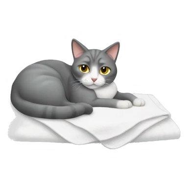 Grey Cat resting on a white blanket sticker