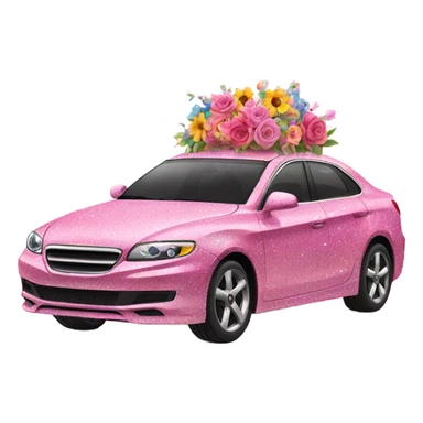 Pink car with glitter and decorated flowers  sticker
