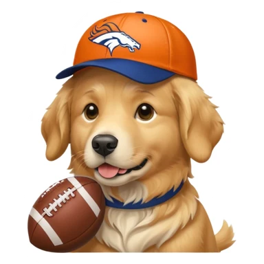 Dog wearing a Broncos hat it’s a golden retriever. The dog is holding a football. sticker