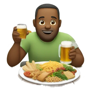 Dad eating lots of food with belly and beer in a garden sticker